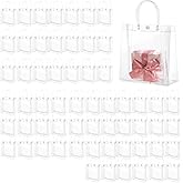 60 Pcs Clear Plastic Gift Bags with Handle Reusable Small Transparent PVC Wrap Tote Bags 5.9X5.1X2.8 inches for Bachelorette Bridesmaid Wedding Birthday Christmas Party Favor