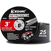 EZARC Metal Cut Off Wheels 3 x 1/16 x 3/8-Inch, 25-Pack | Ultra-Thin Discs, Up to 2x Life, Clean Cuts, Die Grinder Cut Off Wheel for Carbon Steel, Stainless Steel, Iron, Copper