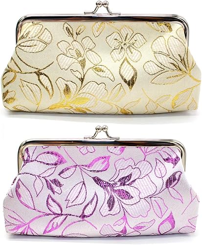 Amazon Oyachic 長 花柄 はな がま口 小銭入れ ポーチ レディース 花柄 財布 コンパクト コンパクトサイズ 2セット パープル ベージュ Oyachic 小銭入れ