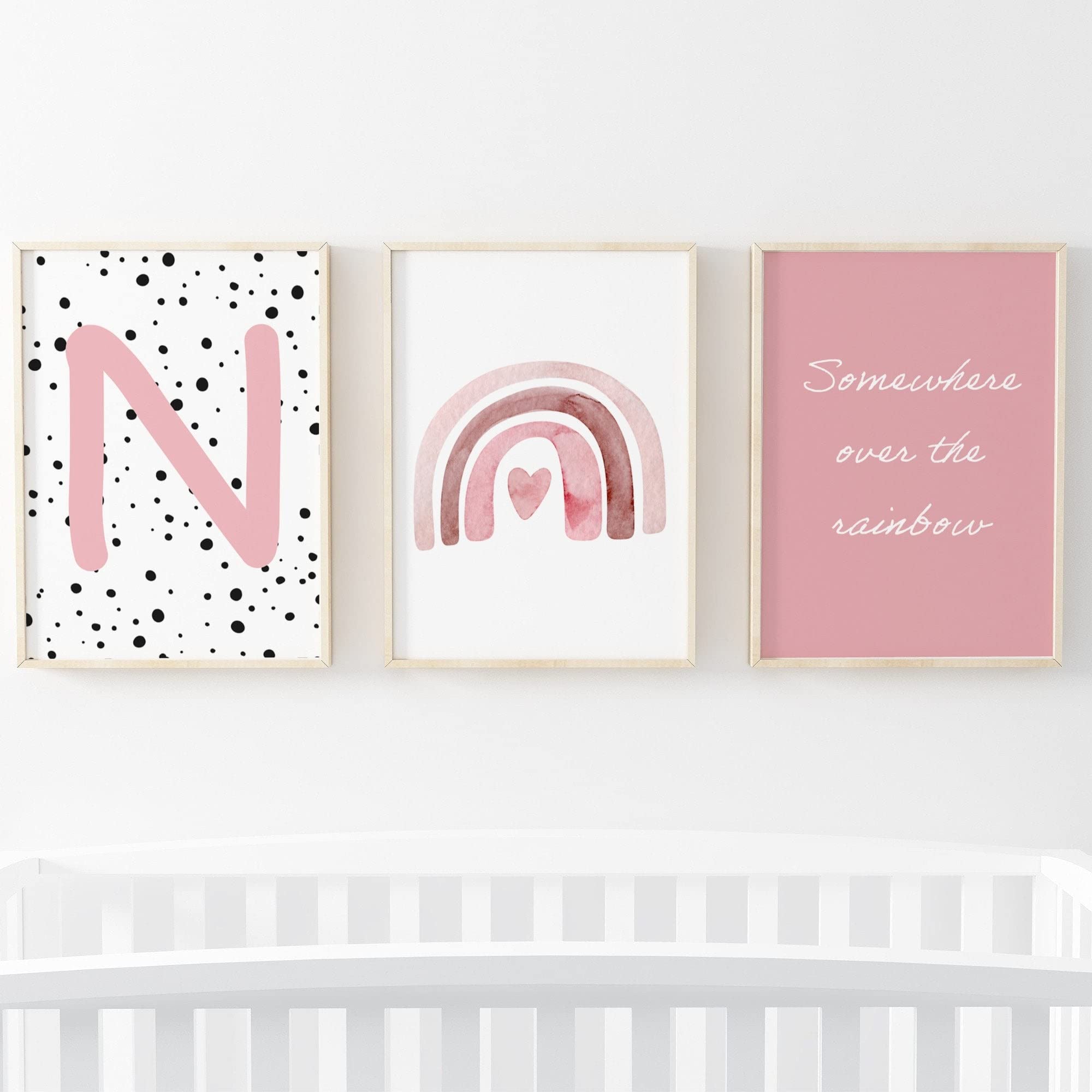 Pompom Prints® Set of 3 Girls bedroom Prints, Rainbow Nursery Prints, Scandi Boho Style Nursery Decor, Playroom Prints [Picture frames not included] (A4, N)