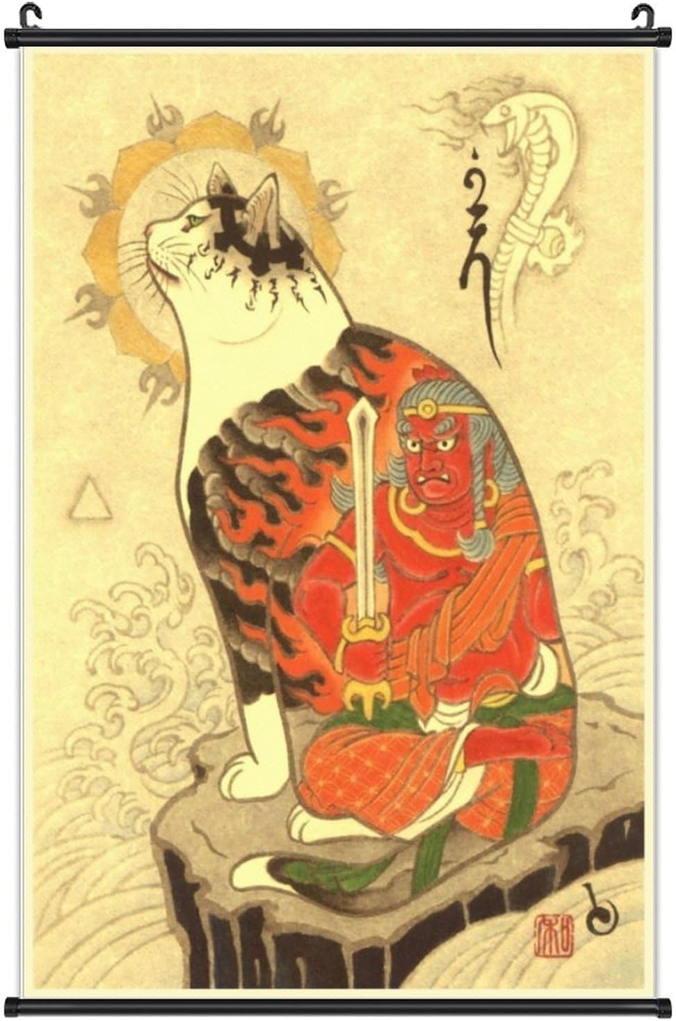 Paintings - A Wide Variety of Vintage Retro Japanese Samurai Cat Tattoo 13 Wall Scroll Hanging Decor（16x24 in）
