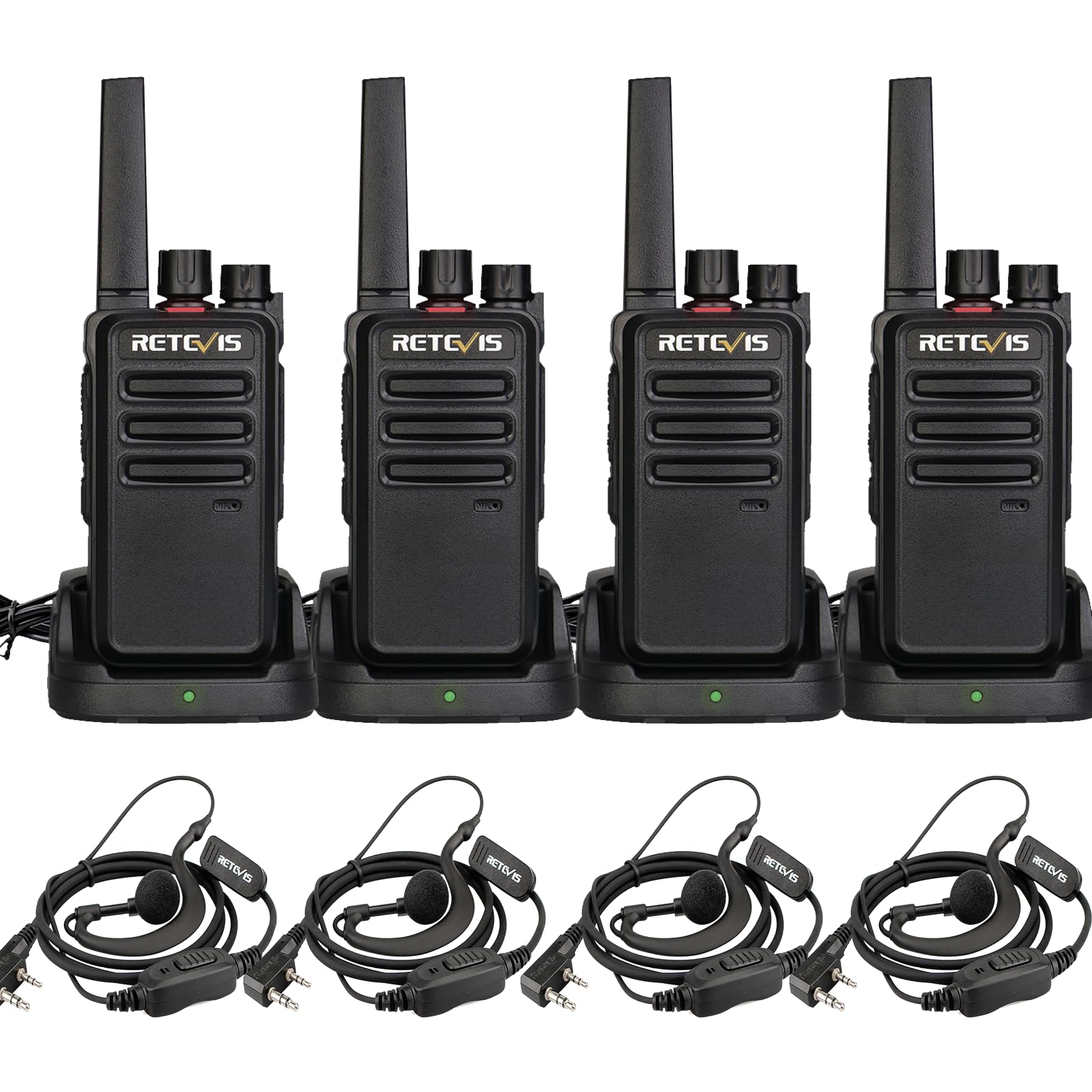 Retevis RT668 Walkie Talkies for Adults, PMR446 License-free, Walkie Talkie with Headset, Hands-free, Fallproof, Dustproof, Rechargeable Walkie Talkies for Industry, Restaurants(Black, 4Pcs)