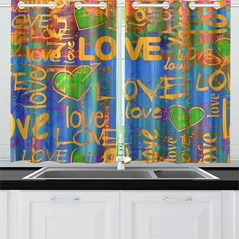 JOCHUAN Arte Vintage Graffiti San Valentín Cortinas de Cocina Cortinas