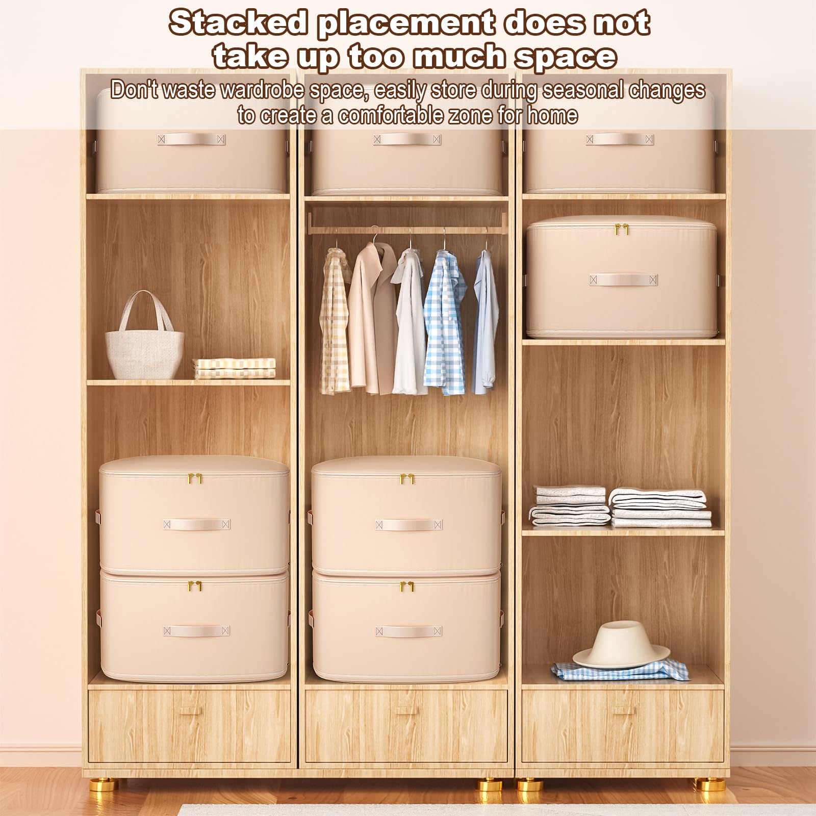 Ultra Space Saving Compression Organizer, Compression Storage Bag For Blankets Clothes Comforter, Storage Tote For Space Saving, Heavy Duty Moving Bag, Storage Bag Organizer For Bedding (Almond)