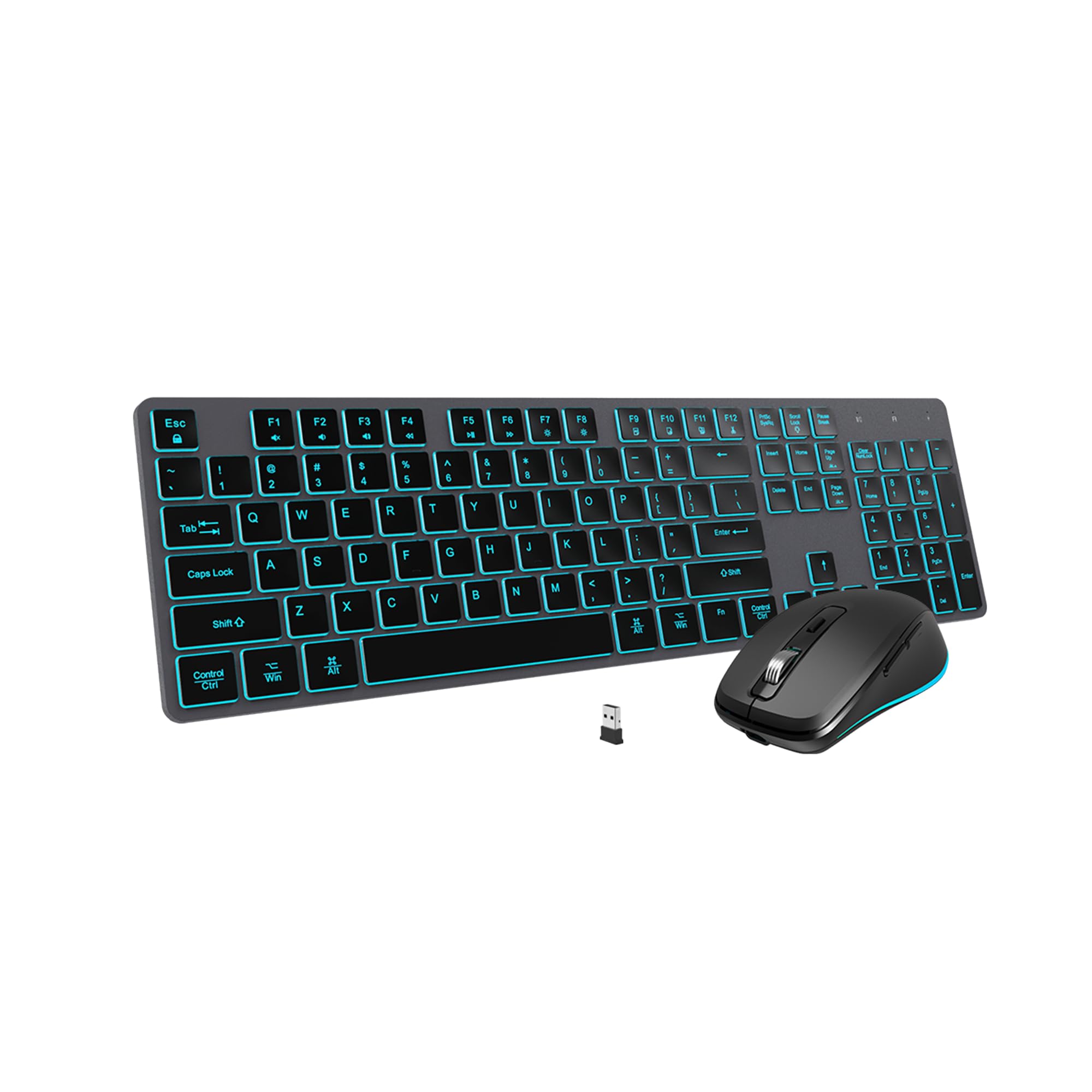 Photo 1 of POWZAN Backlit Wireless Keyboard and Mouse, Rechargeable Quiet Wireless Keyboard Mouse Combo, Jiggle Mouse, 2.4G Cordless USB Keyboard Slim Full Size for Apple iMac, MacBook, laptop and PC, Space Gray