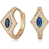 VACRONA Gold Hoop Earrings for Women | 14K Gold Plated 925 Sterling Silver Posts Blue CZ Red Cubic Zirconia Lightweight Trendy Huggie Hoops Earrings Gifts