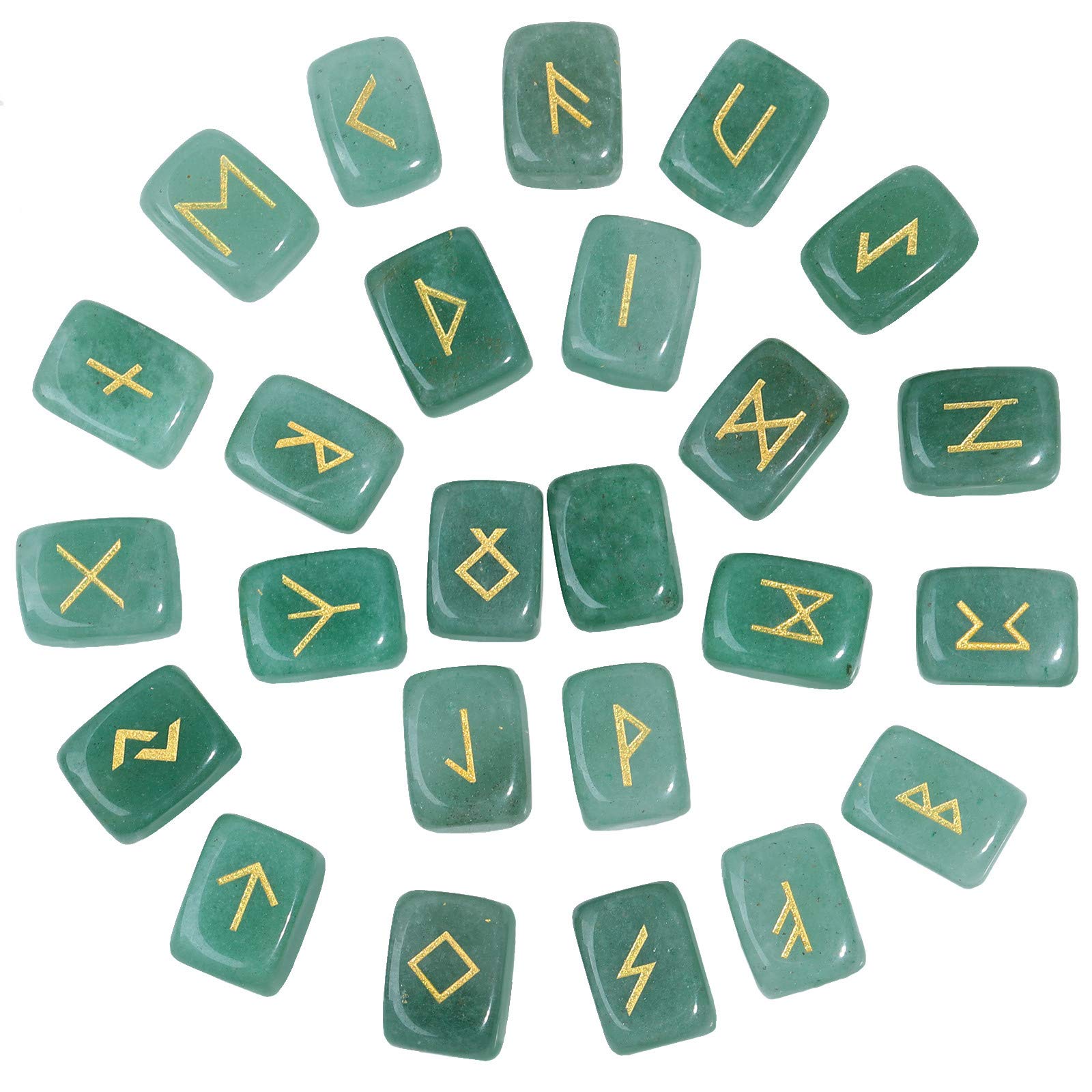 Nupuyai Natural Green Aventurine Rune Stones Set Polished Witches Crystal with Engraved Elder Futhark Runic Alphabet for Meditation Divination Healing