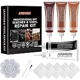 Jughozu Leather Repair Kit for Furniture, Jacket, Sofa, Car Seats, Purse, Vinyl Repair Kit with 3-Step Easy Instructions to Match Any Color. Fix Tears, Scratches, Holes & Peeling on Genuine, Faux.