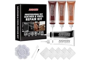 Jughozu Leather Repair Kit for Furniture, Sofa, Jacket, Car Seats & Purse, Vinyl Repair Kit with Easy Instructions. Fix Tears, Scratches, Holes & Peeling on Genuine, Faux, Bonded.(Brown)