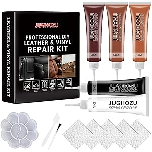 Jughozu Leather Repair Kit for Furniture, Sofa, Jacket, Car Seats & Purse, Vinyl Repair Kit with Eas...