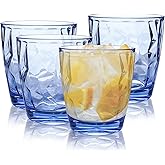 Topsky 10 oz Plastic Water Tumblers | Set of 4 Transparent Unbreakable Drinking Glasses Clear Acrylic Reusable Juice Wine Cups for Home Picnic Party, Dishwasher Safe, Stackable (Blue)