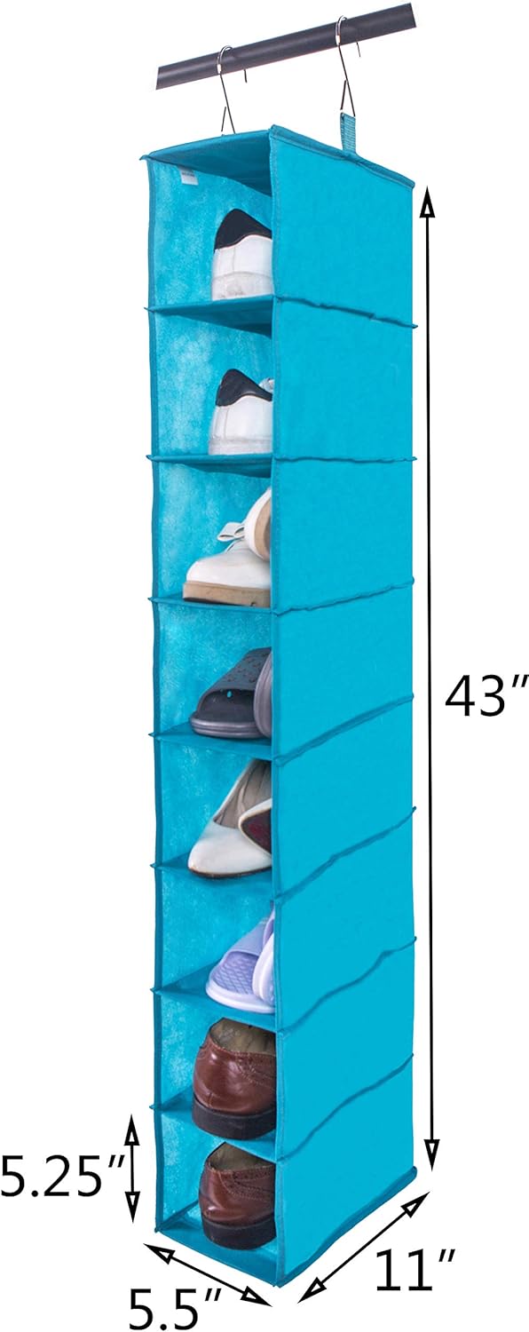 hanging shoe holder on Home Kitchen Shinetidy Hanging Shoe Organizer For Closet 8 Shelf Hanging Shoe Holder Fabric Lake Blue Shoe Organizers