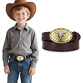 SUOSDEY Kids Western Cowboy Belt for Boys Girls,Toddler Cowgirl Embossed Leather Belt with Longhorn Bull Buckle