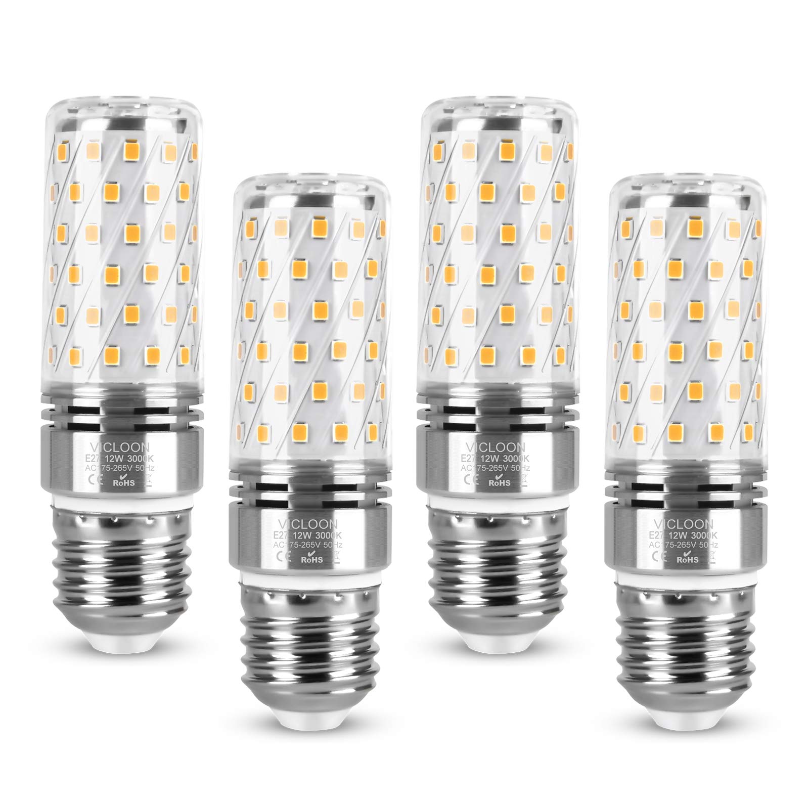Vicloon E27 LED Corn Bulbs, 4 Pcs E27 LED Light Bulbs 12W Equivalent to 100W Halogen Bulbs, 3000K Warm White, 1400lm No Flicker No Dimmable, AC 175-265V