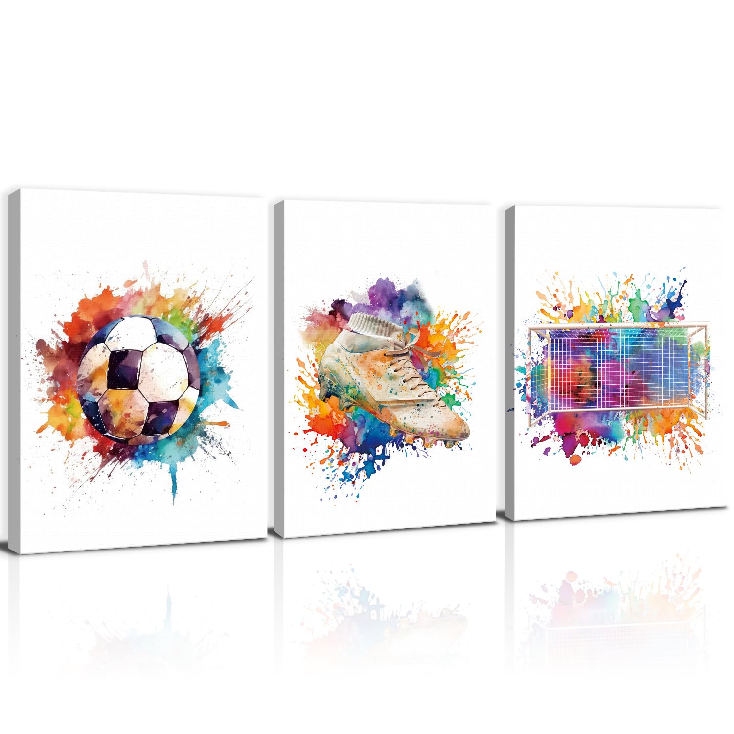 KAIRNE Football Art Print,Football Wall Art for Boys Bedroom,Watercolor Soccer Player Wall Art Pictures Set of 3 (8X 10",with Framed) ,Football Poster Canvas,Sport Art Prints for Teens Kids Room — image 1