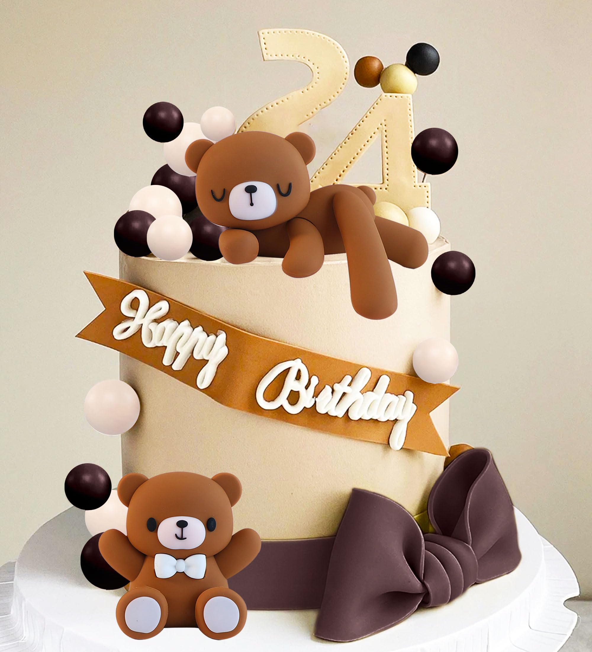 JeVenis Brown Baby Shower Cake Decoration Teddy Bear Cake Topper Gender Reveal Cake Decoration Bear Baby Shower Party Supplies Teddy Bear Decoration