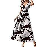 Gracyoga Women's Summer Dresses 2025 Short Sleeve Maxi Dress Casual V Neck Flowy Sundress with Pockets