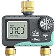 RAINPOINT 2 Zone Sprinkler Timer with Brass Inlet and Outlet - Water Timer for Garden Hose with Rain Delay/Manual Watering/Automatic Irrigation Controller System - Water Hose Timer for Yard Lawn