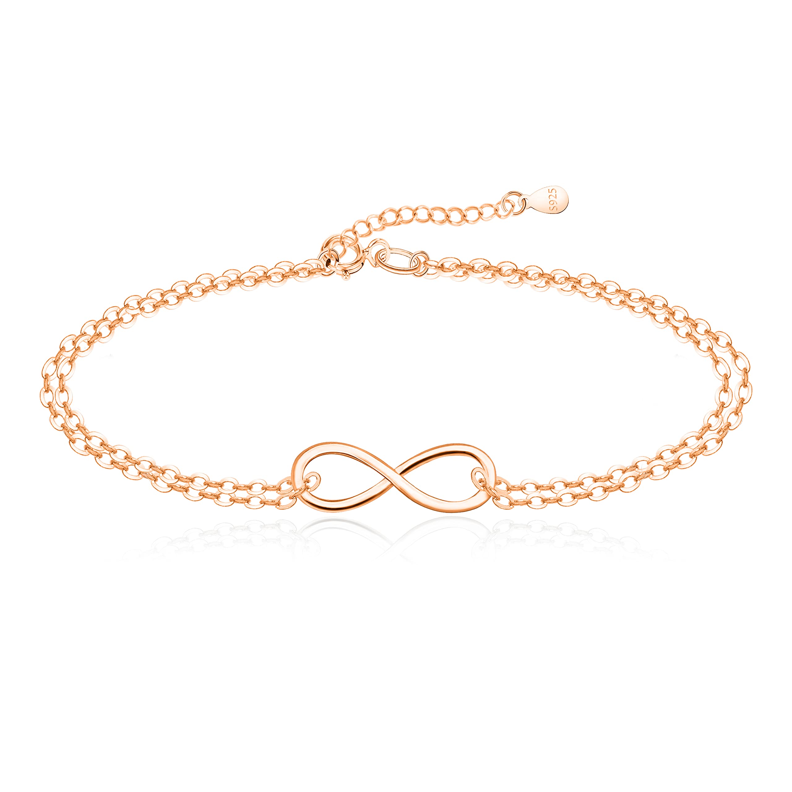KristLand Sterling Silver Bracelets Infinity Bracelets Hand Chain Adjustable Chain White Gold Plated Jewelry Gifts for Women Ladies Girl