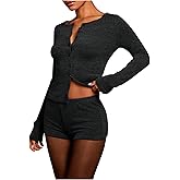 SHENHE Women's Y2k Outfits Shorts Set 2 Piece Button Up Long Sleeve Knit Shirt Mini Shorts Set
