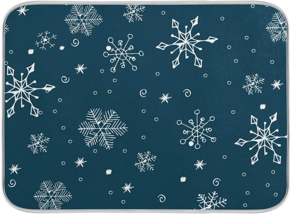 Dish Drying Mats Christmas Snowflake 18x24" Kitchen Dry Mat，Absorbent Quick Drying