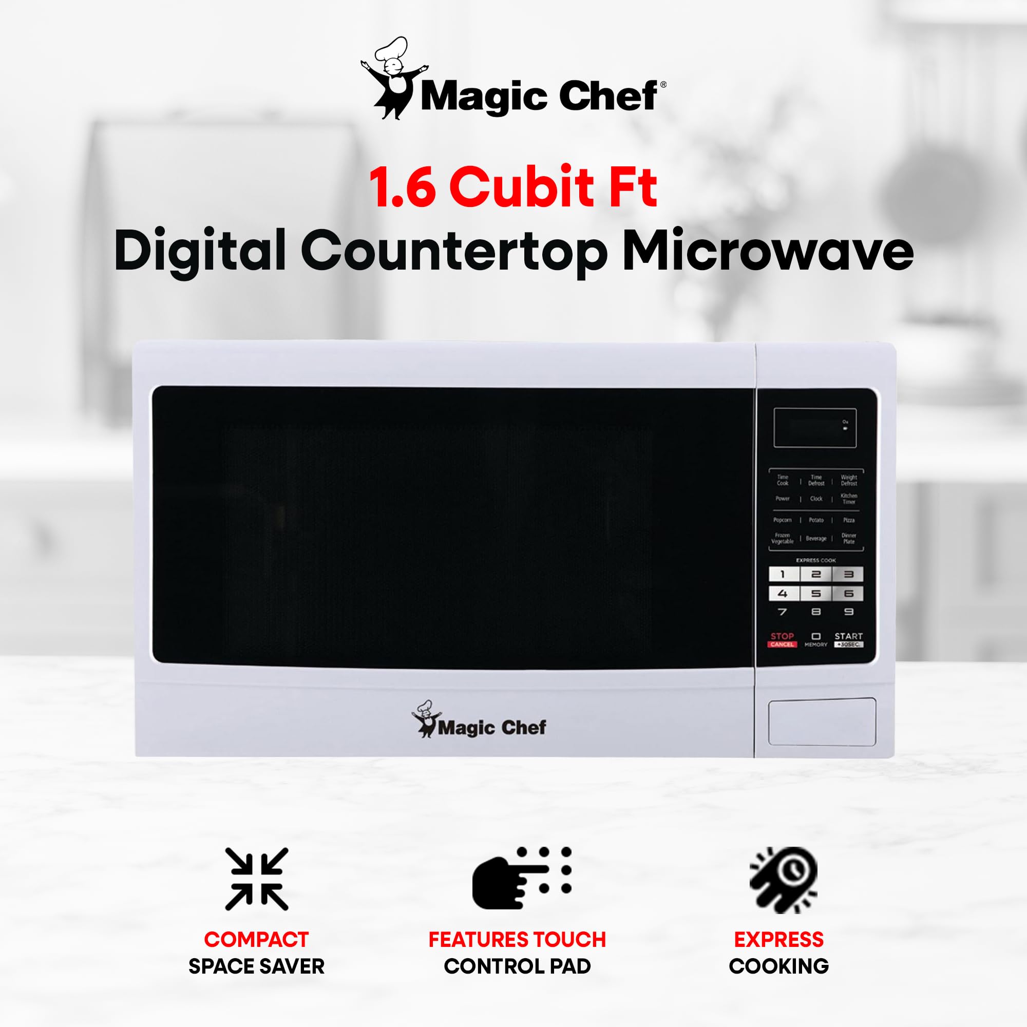 Magic Chef Countertop Microwave Oven, Small and Compact, 1100 Watt, 1.6 Cu Ft, White