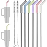 Tomorotec 6-Pack Multicolor Silicone Tip Stainless Steel Straws for 40oz Stanley Tumblers with 2 Cleaning Brushes, 12" Long BPA-Free Healthy and Safe for Outdoor & Home Use Enhances Drink Enjoyment