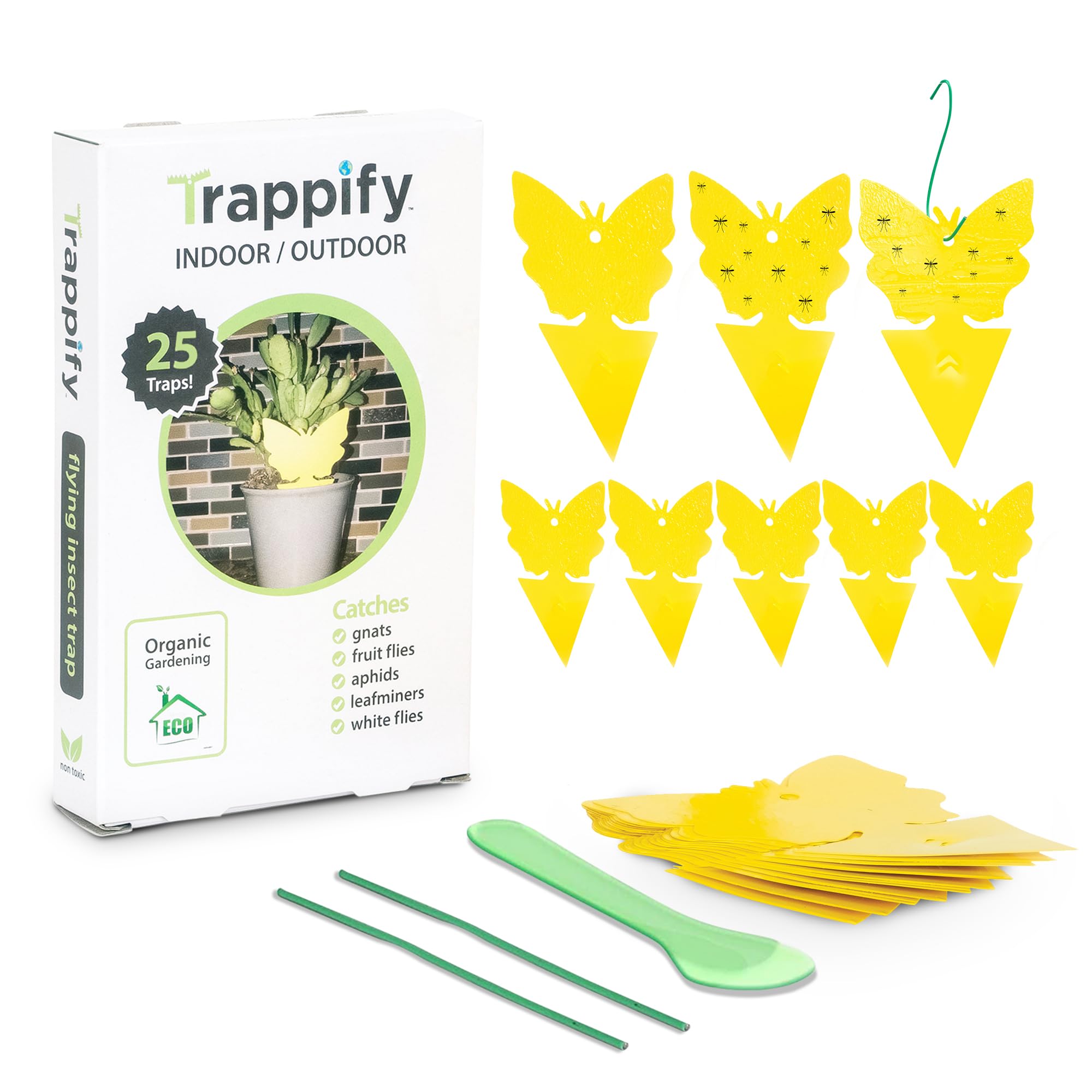 Trappify Sticky Gnat Traps for House Indoor - Yellow Fruit Fly Traps for Indoors/Outdoor Plant - Insect Catcher White Flies, Mosquitos, Fungus Gnat Trap, Flying Insects - Disposable Glue Trapper (25)
