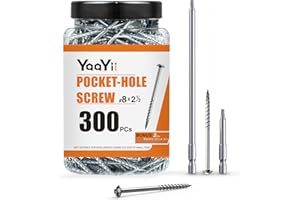 YaaYii #8 x 2-1/2 Inch Pocket Hole Screws, 300 CT 2.5'' Value Pack Pocket Screws - Coarse Thread - Washer Head - Square Drive - Self Tapping - Zinc Plated, Two Extra Drive Bits Included
