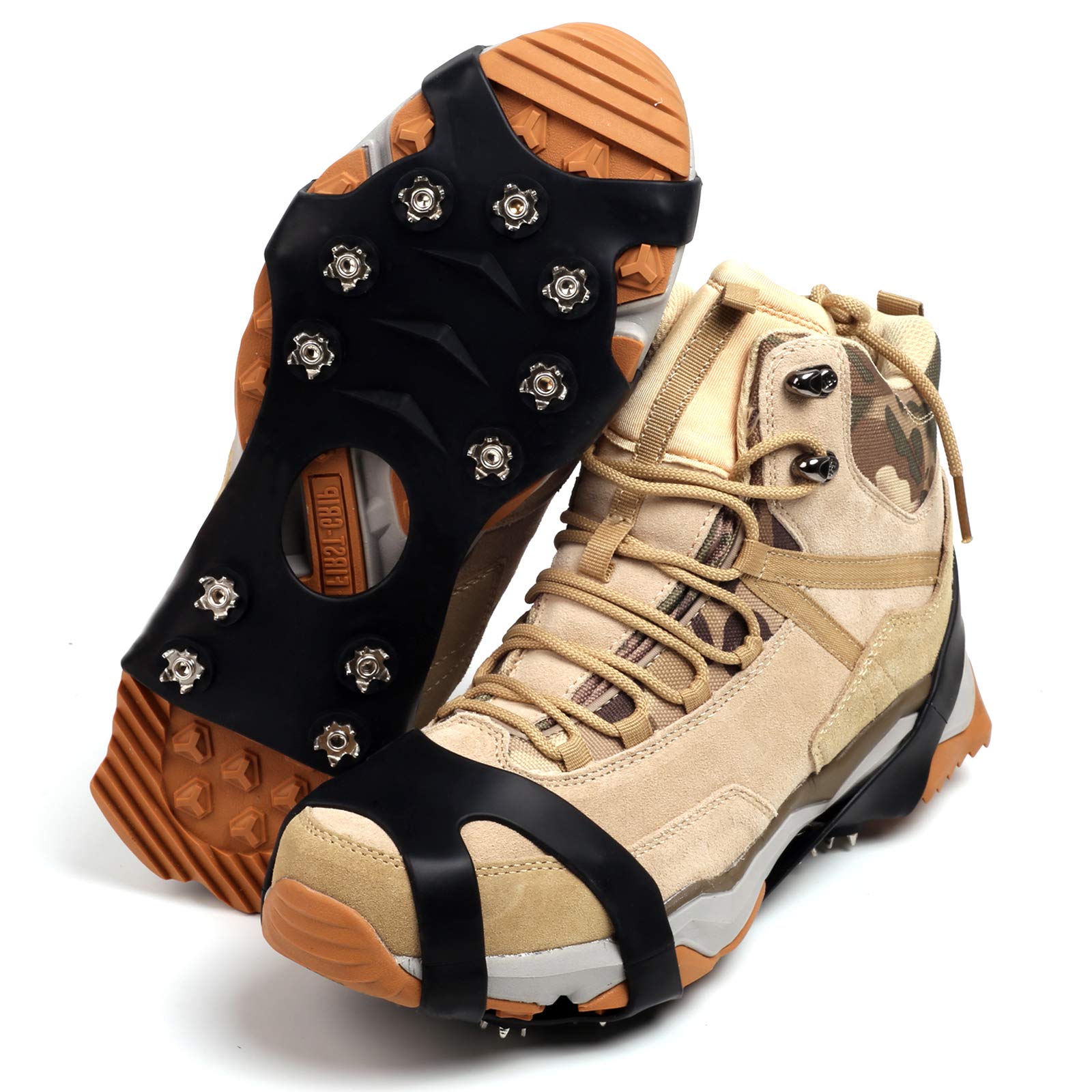 11 Spikes Crampons, Upgraded Version Stainless Steel Anti-Slip Microspikes, Ice Cleats Grips for Hiking Shoes and Boots, Hiking Fishing Walking Mountaineering