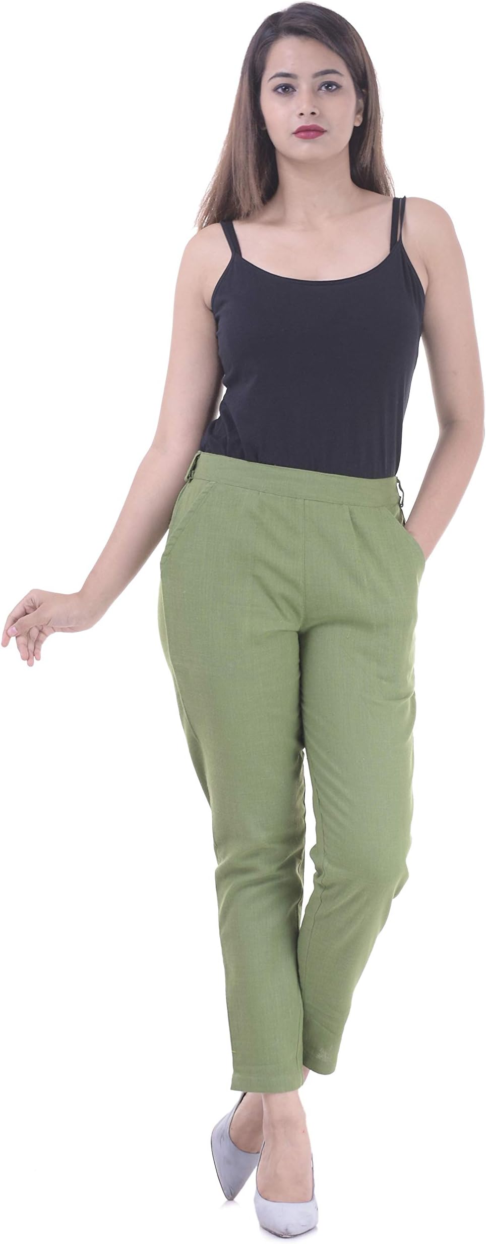 Real Bottom Women Slub Cotton (Olive) Solid Pants