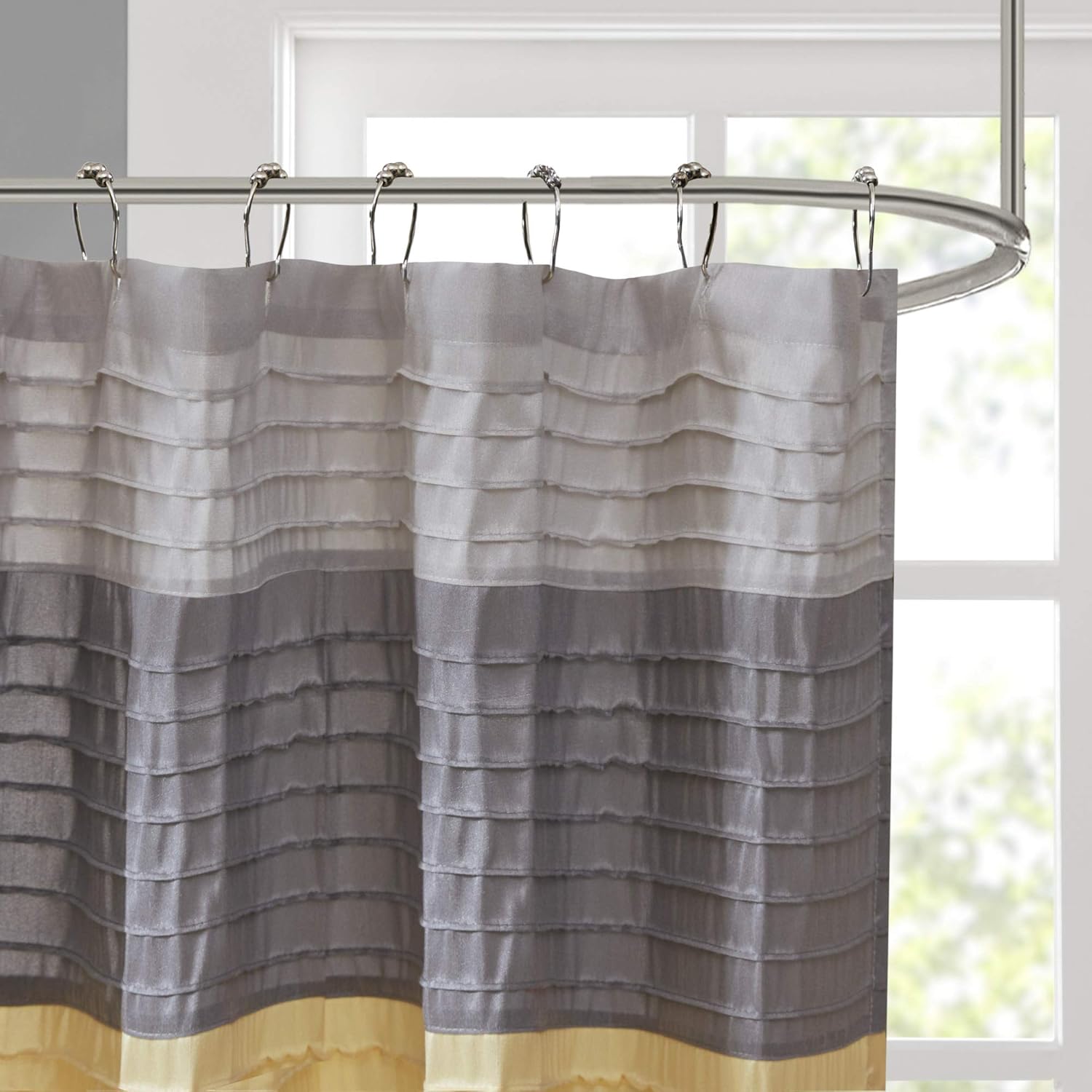 Madison Park Amherst Bathroom Shower Faux Silk Pieced Striped Modern Microfiber Bath Curtains, 72x72 Inches, Coral: Home & Kitchen