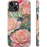 STARVIP for iPhone 15 Case Cute - Wireless Charging Compatible - Dual-Layer Hard Shell + Silicone Cover - Aesthetic Protective Trendy Phone Case for Women - Blooming Pink Rose