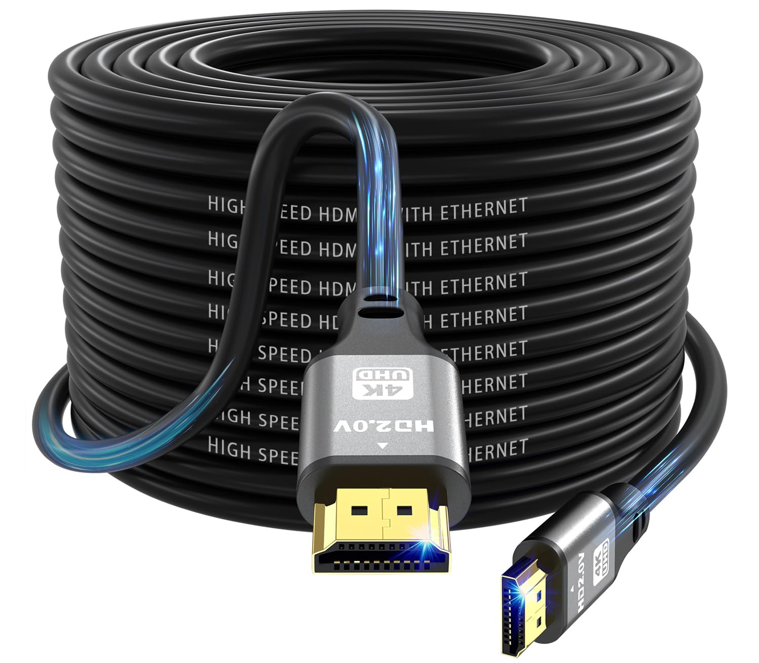 jojobnj 4K HDMI Cable 25m, High Speed HDMI 2.0 Cord 4K@60Hz 18Gbps, Ultra HD,Ethernet Audio Return,1080p,3D,Arc, HDR Compatible with Xbox,PS5/PS4,HDTV,Laptop ect(Silver)