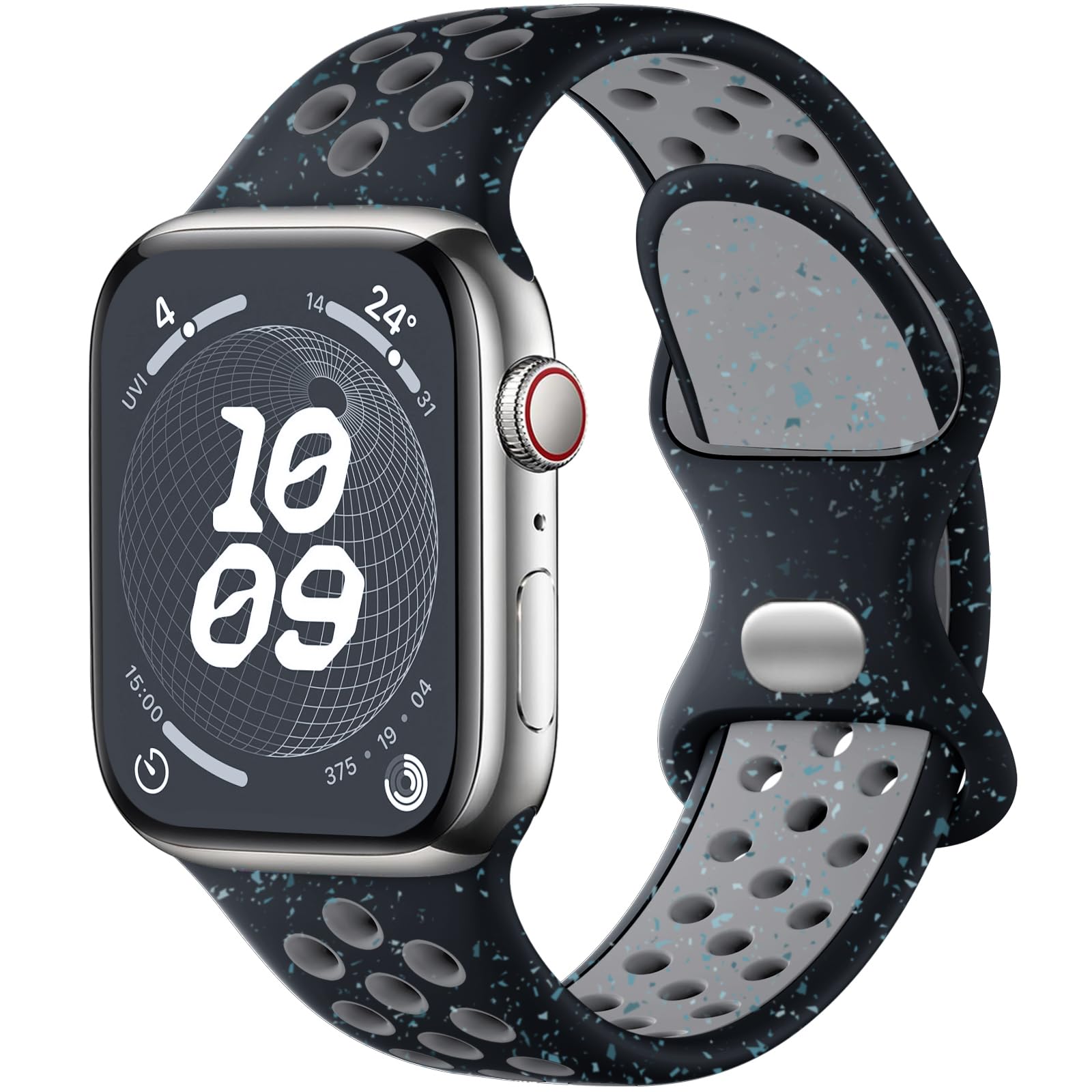 Upeak Sport Strap Compatible with Apple Watch Strap 40mm 41mm 38mm, Breathable Recycled Silicone Colorful Flakes Band, for iWatch Strap Ultra 2 SE Series 9 8 7 6 5 4 3 2 1, S, Black/Grey