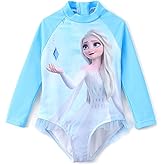 Disney Frozen Stitch Princess Minnie Mouse Girls Swimsuit Long Sleeve Rashguard UPF 50 One Piece Bathing Suit Size 3M-13Y