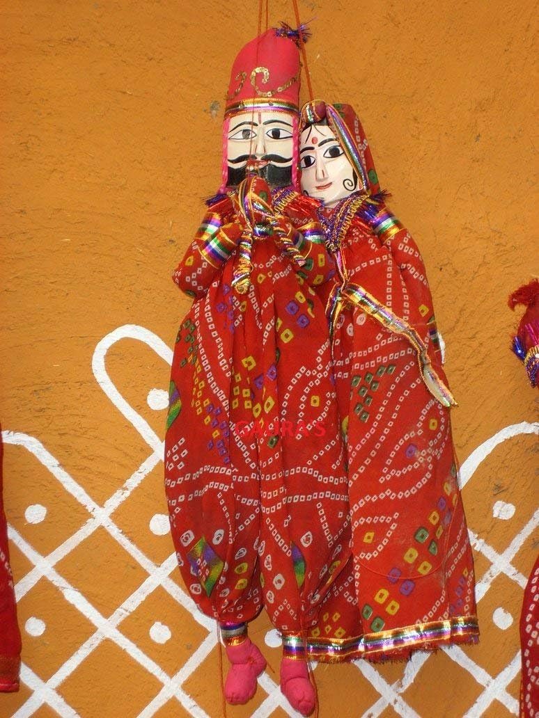 Vaishnavi Marble handicraft Wood Puppet, 16 x 12 x 21 cm, Multicolour, Set of 2