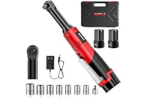 Dufuls 3/8" 18V Extended Cordless Ratchet Wrench, 550RPM 40 Ft-Lbs 4 Inch Electric Ratchet Driver with 2Pcs 2000 mAh Batteries & Charger, Battery Powered Ratchet Wrenches with 8 Sockets