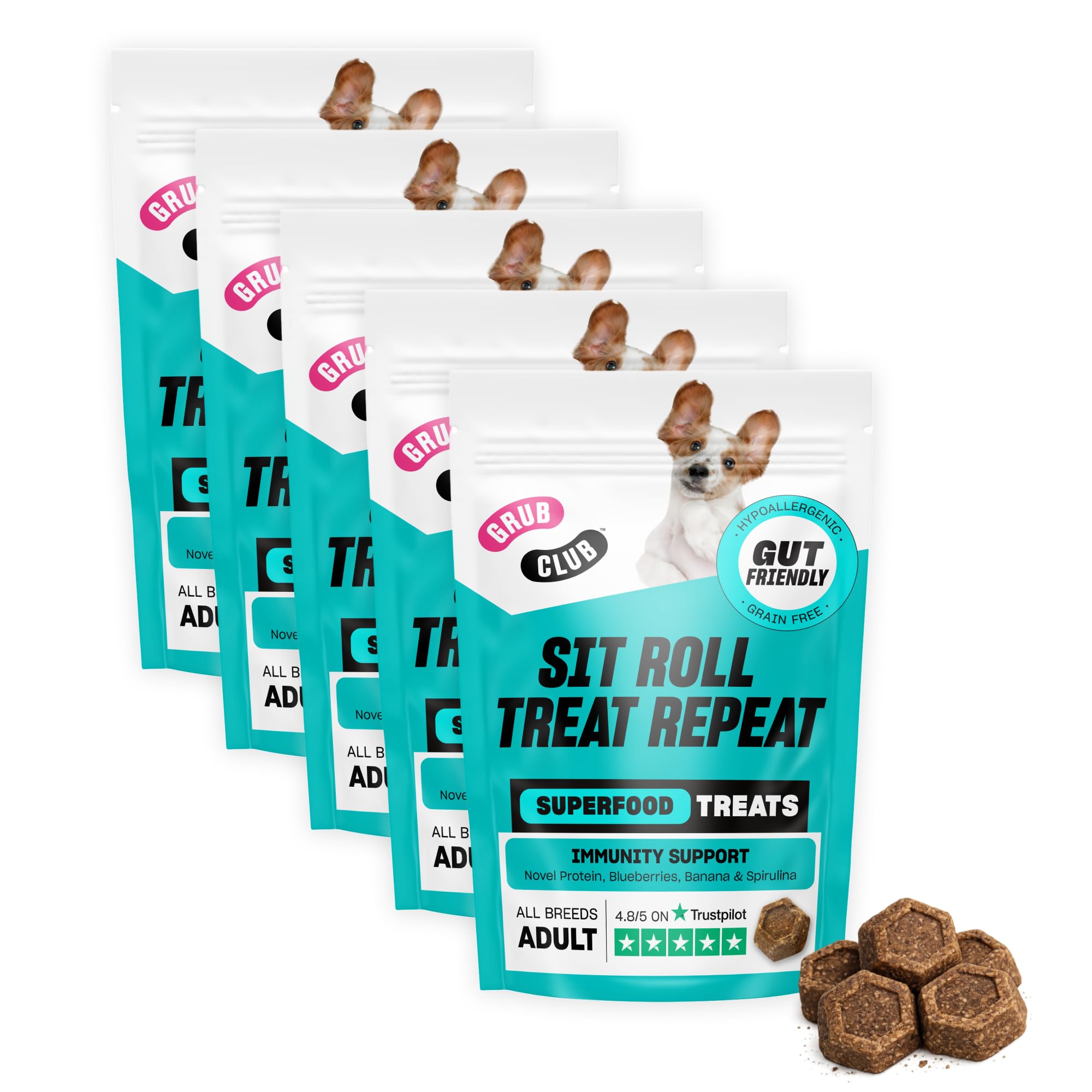 Insect Protein Superfood Dog Treats for Daily Training and High Value Rewards - Grain Free, High Protein and Planet Friendly - Sit Roll Treat Repeat (10 x 100g) - GRUB CLUB