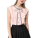Allegra K Women's Cute Tie Neck 2023 Summer Ruffle Solid Color Sleeveless Button Down Shirt