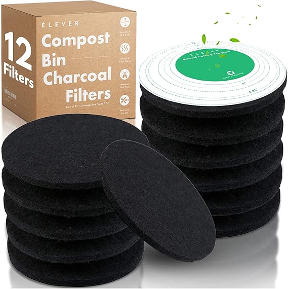 Compost Bin Charcoal Filter, 3Years 12Pack Activated Charcoal Filters