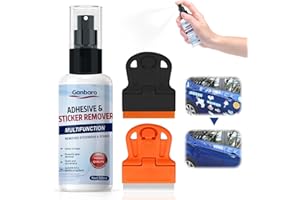 GANBARO Adhesive Remover, Sticker Remover Spray, Glue Remover, Rapid Remover Adhesive Remover with Plastic Razor Blade Scraper - Versatile Cleaning Adhesive Remover for Car, Window, Sticker (1.7 oz, vv-2)