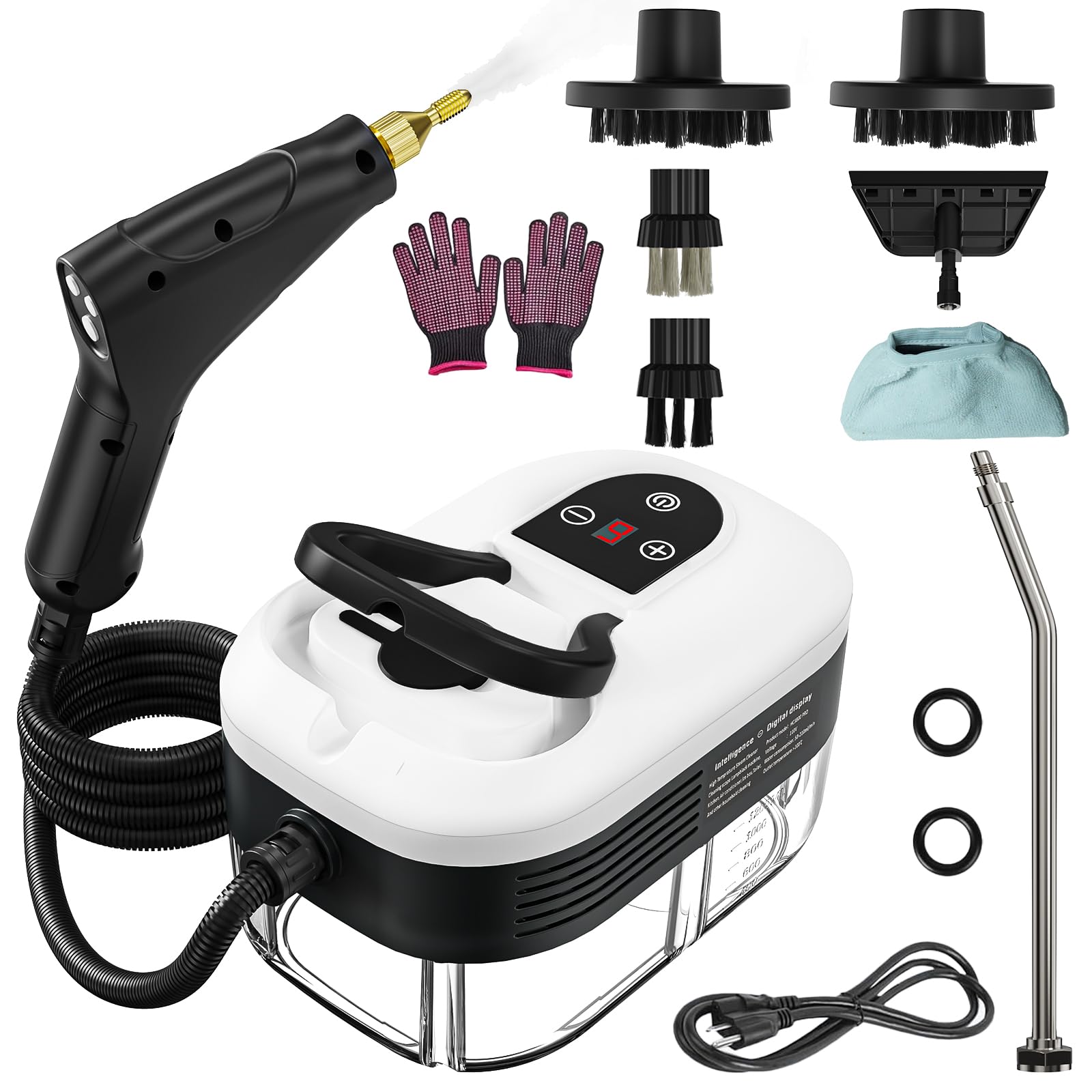 Photo 1 of Portable Steam Cleaner, 2500W Pressurized Handheld Steam Cleaner with 1.2L Water Tank, 6 Levels Steam Output, 15s Fast Heating Steamer for Cleaning Home Furniture, Bathroom, Car Detailing (White)