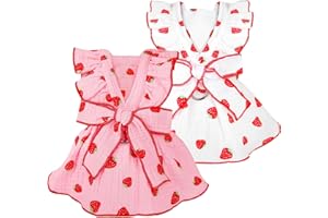 AXIIJGL Dog Dresses for Small Dogs Girl Female Clothes Cat Clothes Cat Dress Cute Cotton Extra Small Summer Clothes Bow Decor Printed Strawberry Dog Birthday Outfit Puppy Clothes