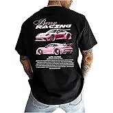 WDIRARA Men's Car Letter Graphic T Shirt Round Neck Short Sleeve Tee Streetwear Top