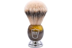 PARKER SAFETY RAZOR Parker 100% Silvertip Badger Shaving Brush – Faux Horn Handle, Long Loft 22 mm Knot, Chrome Base + Resin Stand – Rich Lather, Sensitive Skin Friendly
