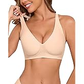 BRAVIDA Womens Deep V Bras Wireless Comfortable Bra Supportive No Underwire Bras Tshirt Push Up Bralettes Plunge Seamless Bra