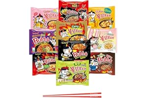 Samyang Buldak Ramen Noodles New Variety Pack, 10 Flavors (2X Spicy, Original, Carbo, Cheese, Yakisoba, Curry, Stew, Multi Cream Carbo, Jjajang & Habanero Lime), 4.93 Ounce (Pack of 10), Fire Instant Spicy Noodles Gift Snack Pack with Pletora Chopsticks