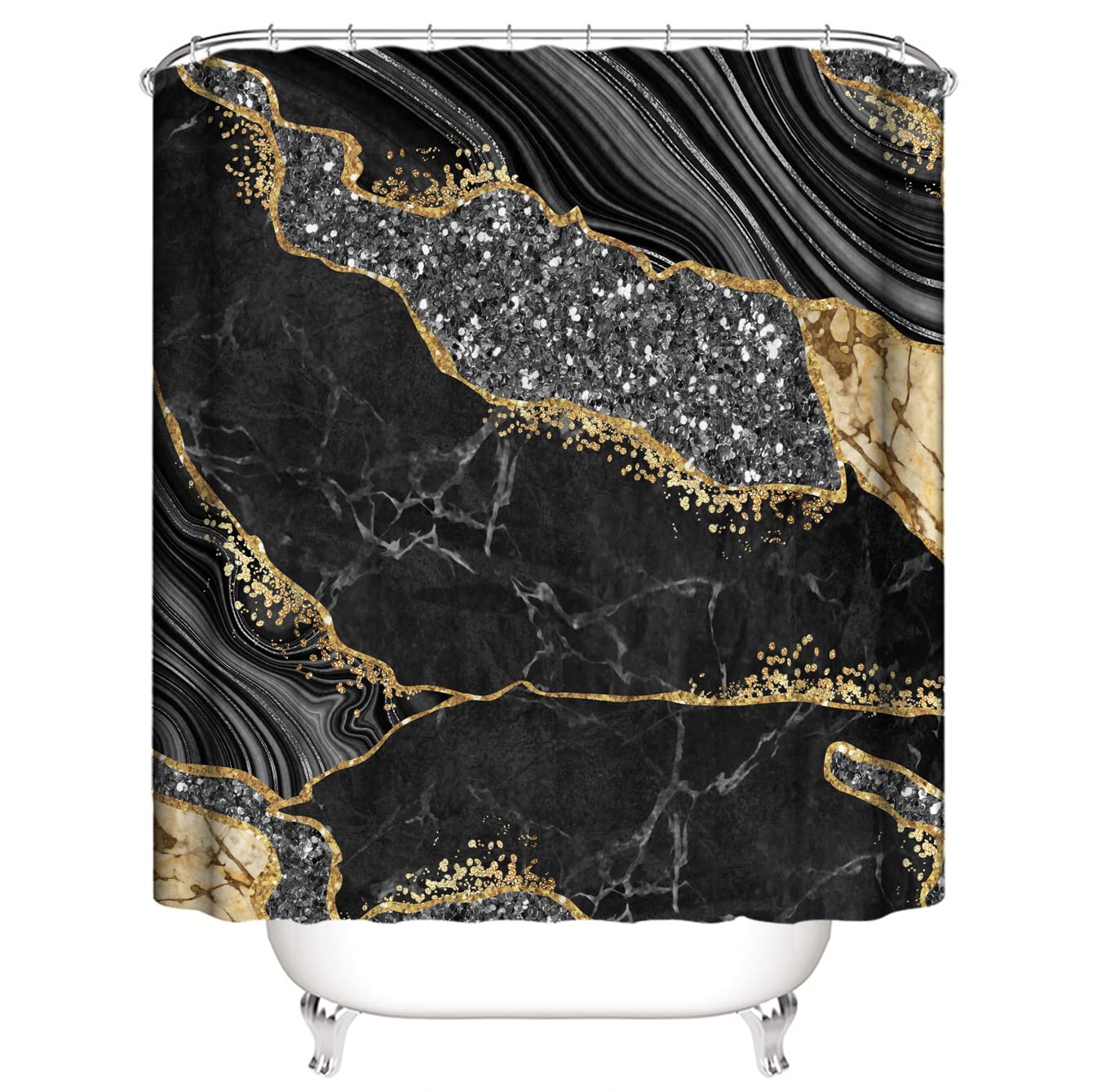 HORIWE Shower Curtain Waterproof Mould Mildew Resistant Washable Bathroom Curtain Decor with Marble Pattern Shower Curtains with 12 Hooks