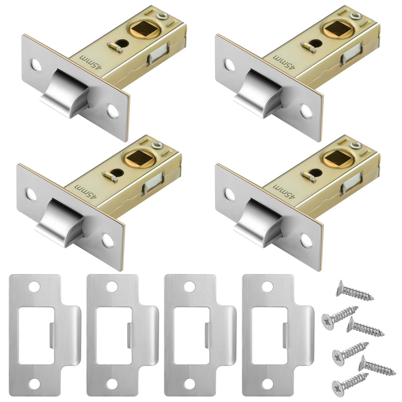 Pimoys 4 Set 45mm Tubular Latch, Internal Door Lock Mortice Latch Polished Door Latch for Sprung Lever Door Handles — image 1